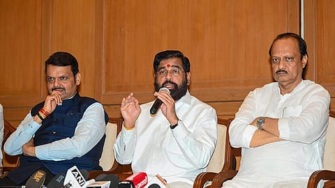 தேவேந்திர பட்னாவிஸ், ஏக்நாத் ஷிண்டே, அஜித் பவார் ( இடமிருந்து வலமாக)