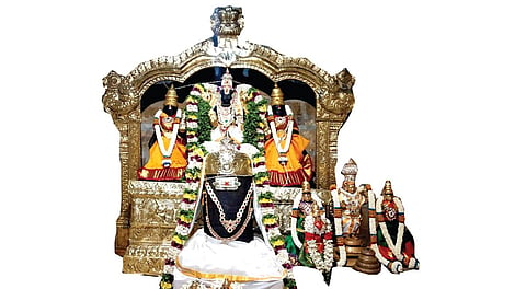 ஸ்ரீதேவி, பூதேவி சமேத கதலி நரசிங்கப்பெருமாள் உடன் சுயம்பு ஈஸ்வரர். படங்கள்: நா.தங்கரத்தினம்.