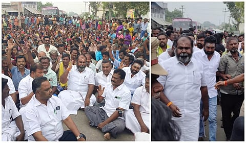 திருமங்கலம் - ராஜபாளையம் நான்கு வழிச்சாலை பணியால் விபத்து: சுரங்கப்பாதை வசதி கோரி மக்கள் மறியல்
