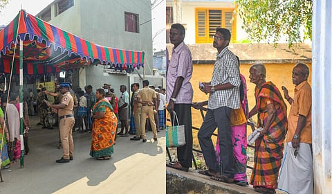 ஈரோடு கிழக்கு தொகுதி இடைத்தேர்தலில் வாக்களிக்க வரிசையில் காத்திருந்த வாக்காளர்கள் | படங்கள்: எஸ்.குருபிரசாத்