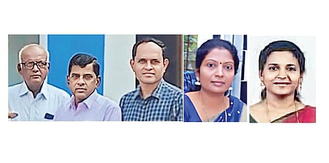 கைது செய்யப்பட்ட பள்ளி துணைத் தாளாளர் இளஞ்செழியன், தலைவர் மாராச்சி, மாணவியிடம் பாலியல் சீண்டலில் ஈடுபட்ட நிர்வாகி வசந்தகுமார் மற்றும் பள்ளி முதல்வர் ஜெயலட்சுமி, தாளாளர் சுதா.