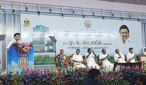 நாகையில் நடந்த விழாவில் பேசும் தமிழக முதல்வர் மு.க.ஸ்டாலின்
