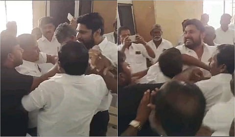 கோபியில் நடந்த அதிமுக நிர்வாகிகள் கூட்டத்தில் வாக்குவாதத்தில் ஈடுபட்டவருக்கும் அக்கட்சி நிர்வாகிகளுக்கும் இடையே மோதல் ஏற்பட்டது.
