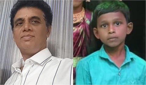 தலைமை ஆசிரியர் கவுரிசங்கர் ராஜீ மற்றும் மாணவர் நித்தின்