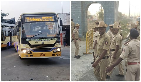 தமிழக - கர்நாடக எல்லையில் இருமாநில போலீஸ் பாதுகாப்புடன் பேருந்துகள் இயக்கம்