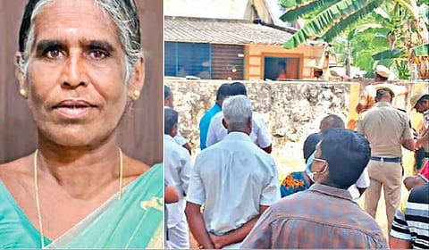 இடது: சாமியாத்தாள் | வலது: பரமத்தி வேலூர் அருகே மூதாட்டி கொலையான தோட்டத்து வீட்டில் விசாரணை நடத்திய போலீஸார்