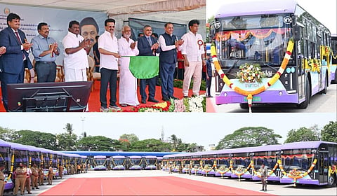 சென்னையில் மாநகர் போக்குவரத்துக் கழகத்தின் சார்பில் 120 புதிய தாழ்தள மின்சாரப் பேருந்துகள் இயக்கத்தை முதல்வர் ஸ்டாலின் கொடியசைத்து தொடங்கி வைத்தார்.