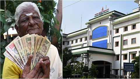 கோவை மாவட்ட ஆட்சியர் அலுவலகத்திற்கு செல்லாத ரூபாய் நோட்டுக்களுடன் வந்த சிங்காநல்லூர் பகுதியை சேர்ந்த மூதாட்டி. படம்: ஜெ.மனோகரன்
