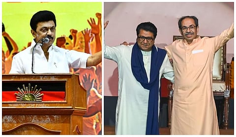 இடது: ஸ்டாலின் | வலது: ராஜ் தாக்கரே, உத்தவ் தாக்கரே