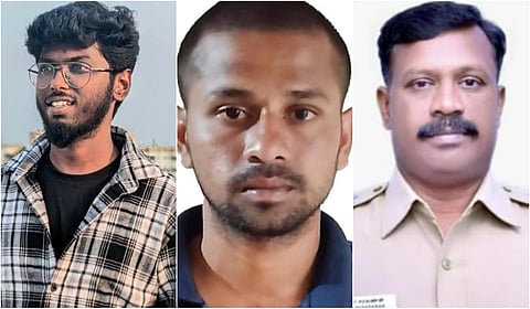 கொலையான கவின் செல்வகணேஷ், கொலை செய்ததாக சரணடைந்த சுர்ஜித், சுர்ஜித்தின் தந்தை எஸ்.ஐ. சரவணன் (இடமிருந்து வலமாக)