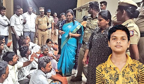 யுவராஜ் குடும்பத்தினருடன் நேற்று பேச்சுவார்த்தை நடத்திய அதிகாரிகள். (உள்படம்) யுவராஜ்