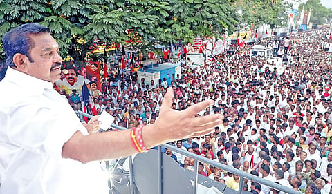ராஜபாளையத்தில் பிரச்சாரம் செய்த அதிமுக பொதுச் செயலாளர் பழனிசாமி.