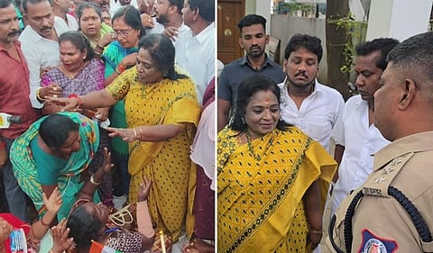 போராடும் தூய்மை பணியாளர்களுக்கு ஆதரவு: தமிழிசையை போலீஸார் தடுத்து நிறுத்தியதால் பரபரப்பு