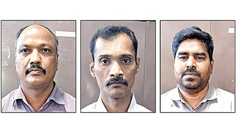 மோசடியில் ஈடுபட்டதாக கைது செய்யப்பட்ட வேணுகோபால், குலோத்துங்கன், தனசேகரன்.