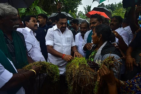 தஞ்சாவூர் அருகே காட்டூர் நெல் கொள்முதல் நிலையத்தில் மழை பாதிப்புகள் குறித்து கேட்டறிந்த இபிஎஸ்