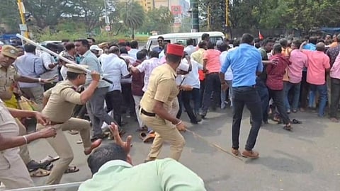 புதுச்சேரி முதல்வர் ரங்கசாமி காரை முற்றுகையிட முயற்சி - போலீஸ் தடியடியில் 14 பேர் காயம்