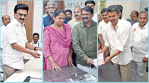 சட்டப்பேரவைத் தேர்தல் களைகட்டியது: ஸ்டாலின், விஜய், சீமான் மனு தாக்கல்