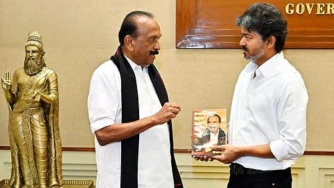 சென்னை தலைமை செயலகத்தில் தமிழக முதல்வர் விஜய்யை நேற்று சந்தித்த மதிமுக பொதுச்செயலாளர் வைகோ.