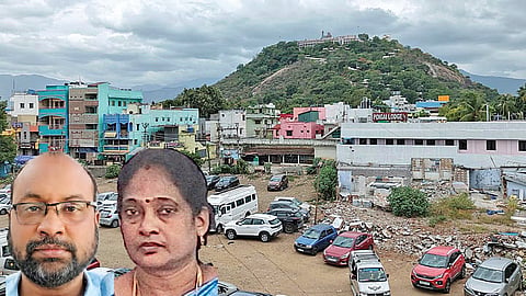 பழநி தண்டபாணி சுவாமிகள் மடத்துக்கு சொந்தமான நிலம். (உள்படம்) ஜஸ்டின் மணிகண்டன், சசிகலா