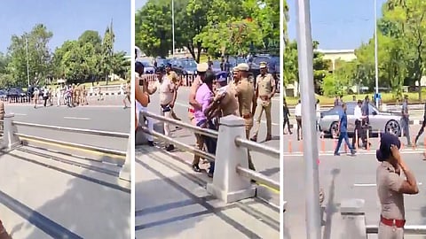 தலைமைச் செயலக நுழைவு வாயிலில் மனு அளிப்பதற்காக முதல்வரின் வாகனத்தை மறிக்க முயற்சி: தள்ளு முள்ளுவில் இரு காவலர்கள் காயம்