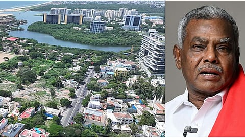 பட்டினப்பாக்கம் (இடது), மார்க்சிஸ்ட் கம்யூனிஸ்ட் மாநிலச் செயலாளர் பெ.சண்முகம் (வலது)