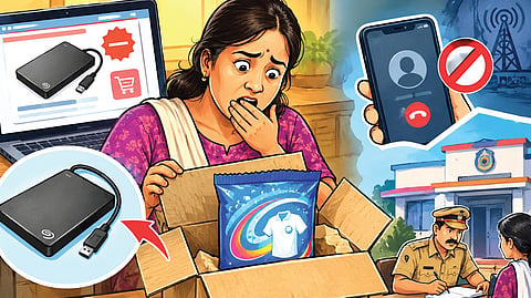 ஆன்லைன் விளம்பரம் மூலம் மோசடி: ஆர்டர் செய்தது ஹார்டு டிஸ்க் பார்சலில் வந்தது வாஷிங் பவுடர்