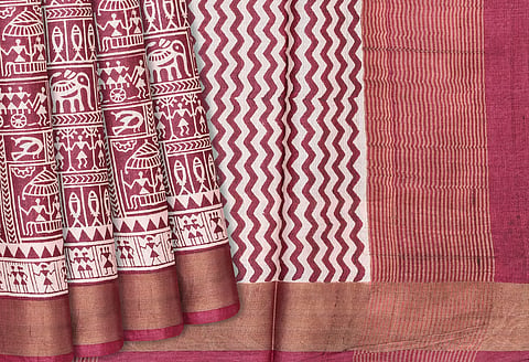 Tribal block print on sari