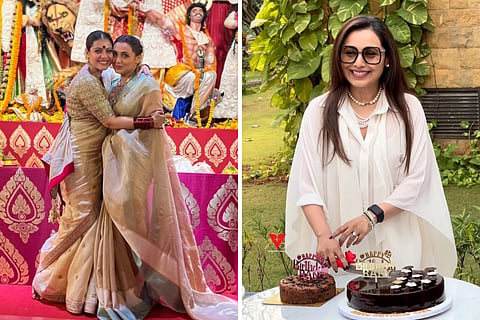(L-R) Rani Mukerji with Kajol, Rani Mukerji celebrates birthday with paps