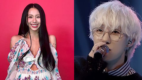 In frame: Chaeyoung (L), Zion.T (R)