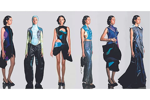 Six looks from Avantika Malhotra's Whispers in the Current collection, which won several awards in the Recycled/Sustainable Fashion category