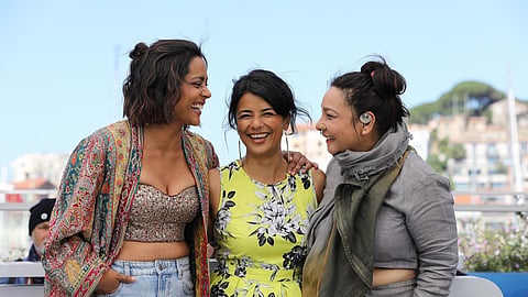 Shahana Goswami with Sandhya Suri and Sunita Rajwar at Cannes