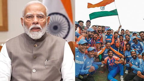 In frame: Narendra Modi (L); Indian cricket team (R)