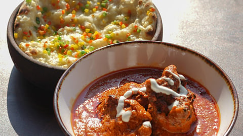 Cheese and Three Pepper Naan and Delhi butter chicken