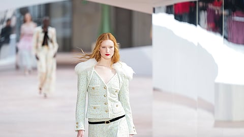 A model wears a creation as part of the Chanel Haute Couture Spring Summer 2025 collection, that was presented in Paris