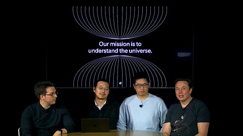 Elon Musk (R) with team in Grok-3 presentation video