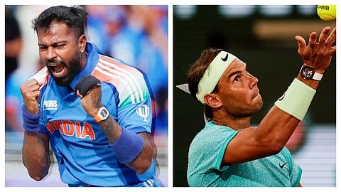 Hardik Pandya sports the Rafael Nadal Tourbillon (l); Rafael Nadal wears a carbon Swiss Richard Mille