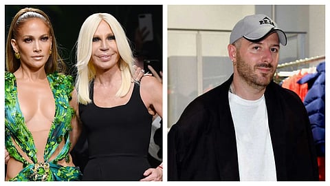 Donatella Versace with Jennifer Lopez (left); Demna Gvasalia, Gucci's new creative director