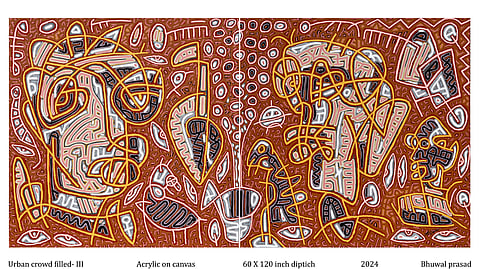 Artist Bhuwal Prasad uses bold lines to create contemporary tribal art