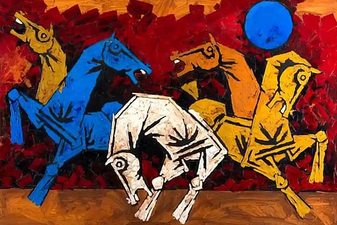 Paintings by M.F. Husain, Jamini Roy, Laxman Goud and more for auction at Indigo Art Auctions