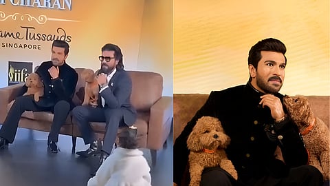 Ram Charan and Klin Kaara (L); Ram's wax statue (R)