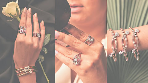 Close-up of elegant gold jewellery pieces