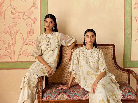 The collection showcases chanderi silks, soft cottons and silk organzas selected for their breathability and fluidity