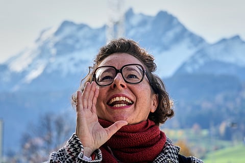 Yodel teacher Nadja Raess yodels in Lucerne, Switzerland