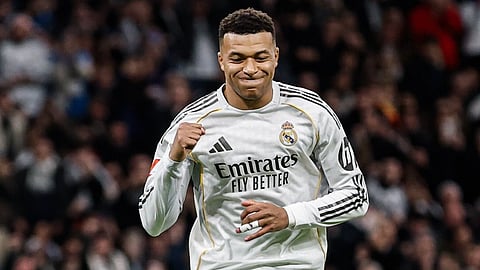 Kylian Mbappe hits the classic SIUUU celebration after equalling Cristiano Ronaldo