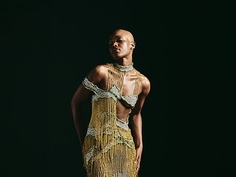Rooted in the work of Frei Otto and Olafur Eliasson, these pieces
translate architecture and colour
studies into contemporary fashion