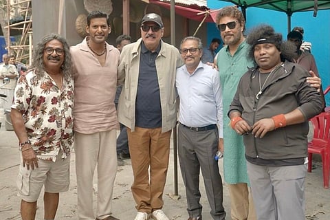 Vishal with Boman Irani on the sets of