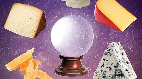 Fortune telling with cheese blends ancient Tyromancy with modern rituals where mozzarella, cheddar and blue cheese are read like signs of fate