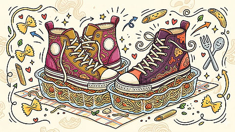 The bizarre pasta shoes experiment sees influencers cooking and eating pasta straight from modified footwear