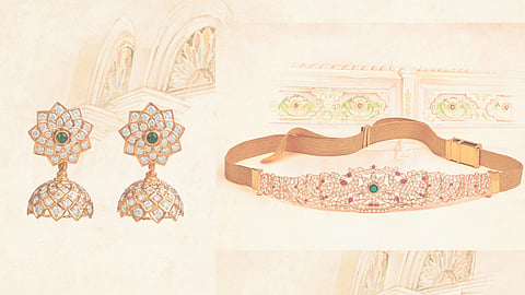 Jhumkas and oddiyanam inspired by Chettinad jewellery traditions, reimagined for the modern bride