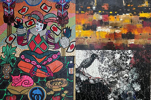 A collage of the artworks by artits featuring in Mavericks of Narratives showcase at MKF Museum of Art